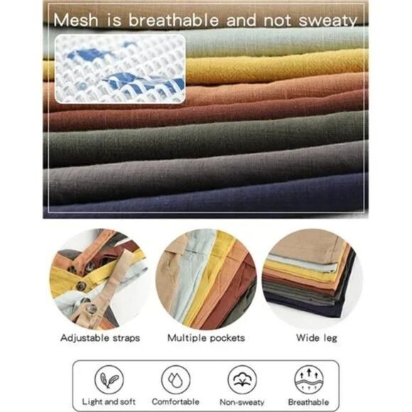 New Women's Baggy Loose Linen Overalls Jumpsuit Black - Picture 3 of 7